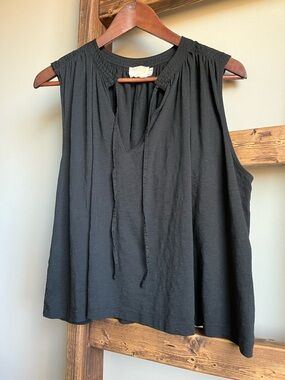 🖤 Nation Los Angeles Via Tie-Front Tank – Black – Size L: 100% Pima Cotton
